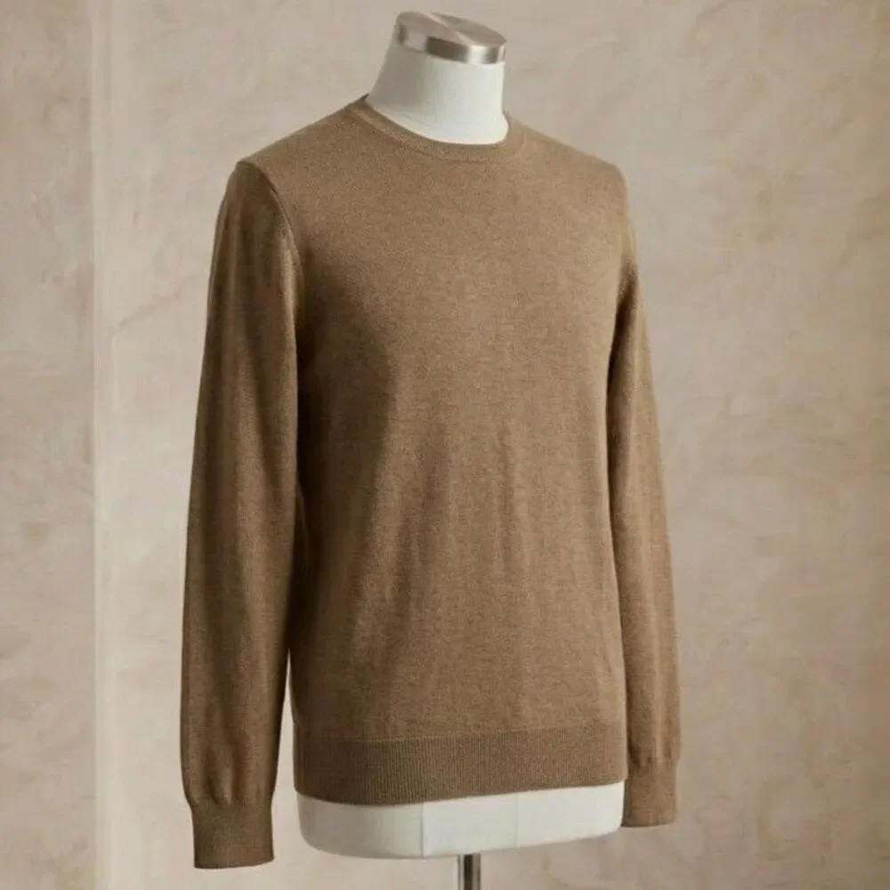 J.Crew Mens Crewneck Sweater Size M Camel Tan Heather Pullover Knit Long Sleeve